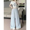 Calça Casual de Verão 2026 Novo Estilo Plus Size Cintura Elástica Perna Larga Comprimento no Chão Cintura Alta Caimento Solto
