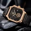 Reloj de cuarzo transfronterizo, reloj de pulsera de Guangzhou, reloj casual de moda para hombre con correa de cuero, reloj cuadrado, venta al por mayor del fabricante, color dorado