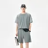 Camiseta de Manga Corta con Bloques de Color de Verano, Pantalones Casuales Rayados, Conjunto de Ropa Deportiva Trendy al Estilo Americano para Exteriores