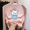 Ropa interior térmica para niños con forro de forro polar, nuevo estilo otoño/invierno, camiseta de manga larga de moda para niñas, tejido cepillado, cuello semi-alto, cálida y con estampado