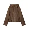Otoño Nuevo Europeo y Americano para Mujer Sudadera con Capucha Cordón Bolsillo con Cremallera Gamuza de Ciervo Terciopelo Chaqueta de Manga Larga