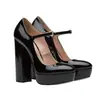 Zapatos de una sola capa de moda europea y americana transfronterizos, punta redonda, suela gruesa, tacón grueso, hebilla, zapatos de mujer, talla grande, zapatos de mujer 45