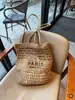 Bolsa de Palha com Bordado de Letra em um Ombro, Nova Bolsa de Palha Oca de Grande Capacidade, Bolsa de Palha Trançada, Bolsa de Praia para Férias, Bolsa Feminina Versátil