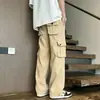 Calça Longa Casual Exportação Plus Size, Calça Larga Oversized Transfronteiriça de Proteção do Trabalho, Calça Reta Masculina com Múltiplos Bolsos