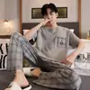 Pijama de verano para hombre, de algodón, de manga corta, con cuello redondo, talla grande, de algodón, para verano, ropa de casa para hombre