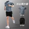 Traje deportivo de running de secado rápido para hombre, shorts de manga corta de seda helada para entrenamiento en el gimnasio, ropa de bádminton, top holgado, camiseta