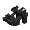 Nuevas sandalias de moda transfronterizas de tacón alto, talla grande, tejido flyknit, suela gruesa, plataforma impermeable, romanas, punta abierta, sexy, para discoteca