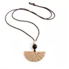 Cuerda de Cera Cuentas de Madera Resina Abanico Geométrico con Forma de Flor Colgante Collar Estilo Étnico Cadena para Clavícula Accesorio de Cuello Sencillo y de Moda