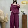 Conjunto Casual Soltinho de Verão 2026 para Mulheres Top com Manga Sino e Cintura Elástica Calça de Renda Conjunto de Duas Peças Emagrecimento e Confortável