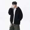 Sudadera con capucha de punto grueso forrada de forro polar para hombre Otoño Holgada Color Sólido Versátil Sudadera con capucha Streetwear Casual Ropa de abrigo para parejas