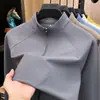 Moletom masculino sem costura de nylon com meio zíper, novo modelo outono 2026, gola alta, casual, cor sólida, simples, camiseta masculina de manga longa