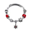 Pulseira de Contas com Pingente de Floco de Neve de Natal Pan, Maçã Vermelha e Contas Espaçadoras de Coração, Vidro Multifacetado Vermelho