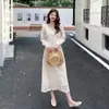 Vestido largo de manga larga de alta calidad estilo francés, vestido de hada petite, suave y elegante, vestido largo adelgazante, color albaricoque