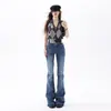 Jeans Acampanados Ajustados Naranja Infantil # Estilo High Street Americano para Mujer, Tiro Bajo, Adelgazantes, Levanta Glúteos, Pantalones de Campana Versátiles.