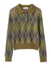 Moda Casual para Mujer Polo de Punto con Diamantes de Manga Larga Tejidos Otoño e Invierno Nuevo Simple Europeo y Americano Tejidos Transfronterizos