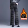 Pantalones de Lana a Cuadros Estilosos con Plus-Terciopelo para Mujer 2026 Otoño/Invierno Nuevos Pantalones Casuales Sueltos Adelgazantes con Caída Pantalones Largos