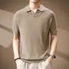 Camisa Polo de Tricô de Linho com Gola de Gaivota Estilo Old Money Italiano Camiseta de Manga Curta com Gola Lapela de Liocel Masculina de Verão