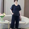 Conjunto de Verão para Mulheres de Meia-Idade e Idosas, Camiseta de Manga Curta, Conjunto de Duas Peças Plus Size para Mães, Roupa de Verão para Senhoras, Tamanho Extra Grande