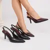 Para Sandalias de Tacón Alto de Mismo Estilo con Punta Fina, Espalda Descubierta, Tacón Delgado, Decoración de Hebilla Metálica, Zapatos de Mujer de Moda