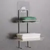 Estante de jabón de acero inoxidable personalizado de doble capa con drenaje, caja de jabón, almacenamiento para baño, caja de jabón, estante de pared para baño sin perforación