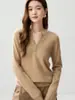 Nuevo Suéter de Cachemir con Botones y Cuello en V para Otoño para Mujer con Encaje y Cuello Abierto Suéter de Punto Suave de Cachemir Capa Base