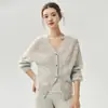 Cardigan de Hilo Herbalife 75% Cachemir 25% Seda de Morera Cuello en V para Mujer Tejido Fino Hueco Prenda Exterior Superior