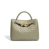 Bolso de Mano para Mujer de Gran Capacidad Más Vendido Transfronterizo, Bolso Tejido Hecho a Mano Versátil de Color Sólido con Hebilla Metálica de Mariposa, Bolso de Hombro Cruzado Individual