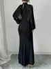 Moda Feminina Transfronteiriça Europeia e Americana 2026 Elegante Vestido Longo Sereia com Renda e Strass de Manga Longa Acinturado
