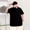 Camisa Polo Cor Sólida Tamanho Grande Masculina Gola Lapela Manga Curta Top Camiseta Solta Casual Verão Estilo Americano Esportiva Manga Média