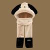Gorro de invierno para mujer, bonito cachorro de Pacha de peluche, grueso, bufanda, guantes, capucha de una pieza, cuello cálido, conjunto de tres piezas