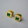 Pendientes de Lujo Accesible de Gama Alta con Forma Cuadrada de Diamante y Esmeralda, Latón Chapado en Oro, Estilo Retro Simple de Nicho Japonés y Coreano