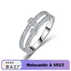 Anillo de Plata S925 de Doble Capa Hexagonal con Moissanita para Mujer Banda Delgada Anillo Apilable Transmisión en Vivo Joyería Transfronteriza Fuente de Fábrica