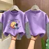 Camiseta de manga larga para niño 2026 nueva ropa de otoño para niños, camiseta básica de algodón puro de imitación de dos piezas para niño, top para niños mayores