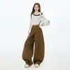 Jeans de Pierna Ancha de Tiro Alto Color Café Oscuro para Mujer, Corte Holgado, Adelgazantes, Pantalones Rectos con Caída, Pantalones de Longitud Completa