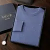 Suéter Masculino de Cashmere de Dupla Camada, Gola Redonda, Pulôver Leve Business Casual, Camada Base de Malha de Lã, Suéter de Manga Longa