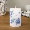 Velas cilíndricas estampadas estilo porcelana azul y blanca, creativas, para uso en el hogar, velas decorativas sin humo para bodas y cenas a la luz de las velas