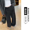 Calça xadrez preta para mulheres, novo estilo outono 2026, corte reto petite, com caimento, calças largas relaxadas e casuais