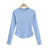 Camiseta Básica Feminina 2023 Estilo Americano Gola Alta Apertada Cor Sólida Top Curvo Yoga Fitness
