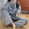 Conjunto de Fadas Quentes Coral Fleece Inverno Solto Dupla Face Fleece Casual Pessoas Preguiçosas Casa Quente Pijama Feminino Conjunto de Duas Peças
