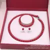 Nuevo Conjunto de Tres Piezas de Perlas Azules, Pulsera, Aretes, Set de Alta Gama, Cadena para Clavícula, Regalo Versátil para Mamá