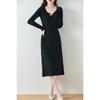 Vestido Tricotado Slim de Lã Novo Estilo Outono e Inverno 2025 para Mulheres Versão Coreana Decote U Torcido A-Line Vestido de Caxemira Atacado