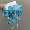 Pendientes de Flor de Borla Hielo Crepuscular Azul Hada Súper de Gama Alta con Aguja de Plata 925 Pendientes de Pétalo de Nicho Pendientes Exquisitos Elegantes