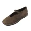 Zapatos Mary Jane Únicos de Cuero Gamuzado Azul con Punta Cuadrada y una Sola Correa, Estilo Artístico, Corte en V Adelgazante, Zapatos de Abuela de Suela Plana