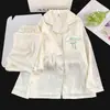 Estilo Chino Estilo Antiguo Bata Acolchada para Mujer Seda de Hielo Elegante Manga Larga Pantalón Largo Primavera Otoño Seda de Hielo Nieve Conjunto de Ropa para el Hogar