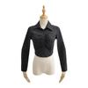 Camisa plisada con solapa pequeña de estilo europeo y americano para mujer, nueva camiseta de cuello polo de color liso, primavera y otoño