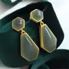 Pendientes de jade de alta calidad combinables exagerados elegantes estilo clásico simples con pasador de plata de ley 925 pendientes largos