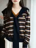 Suéter de Punto de Dos Piezas con Chal para Mujer, Nuevo Diseño Otoñal con Rayas, Elegante Chaqueta Suéter