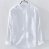 Camisa de lino japonesa fina con cuello mao para primavera y verano, camisa de algodón y lino de manga larga transpirable casual holgada para hombre, abrigo de moda