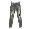Nuevos Jeans de Hombre para Primavera y Otoño con Parches, Corte Delgado, Elásticos, Bordado Azul Vintage, Moda Tendencia Versátil Pantalones Largos que Realzan la Altura