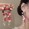 Nuevos Pendientes de Moda Primavera y Verano Flor de Cristal Rosa Borla Exagerados Elegantes Nicho Agujeros Largos para Oreja